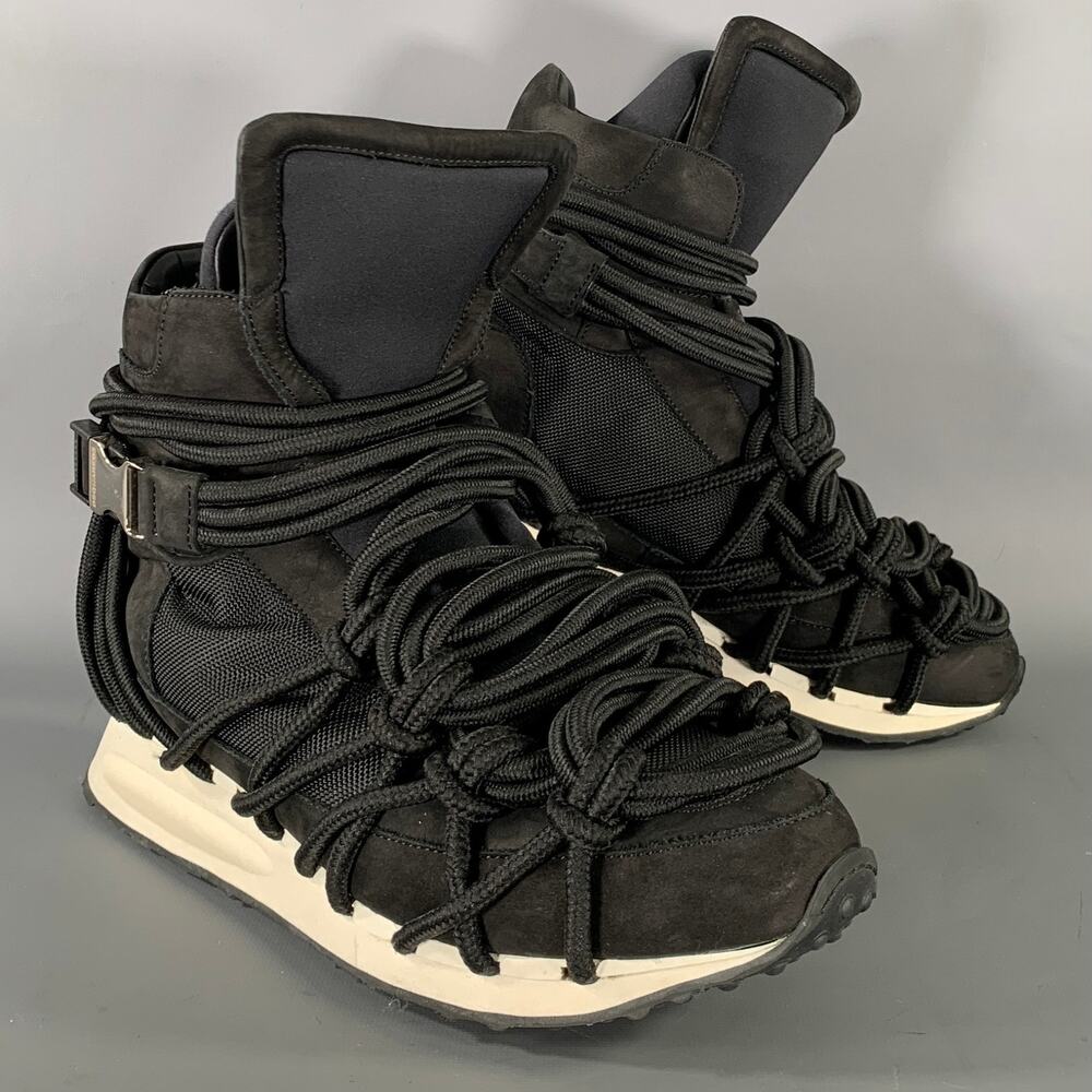 DSQUARED2 Size 11 Black White Mesh Lace Up  Belt Sneakers